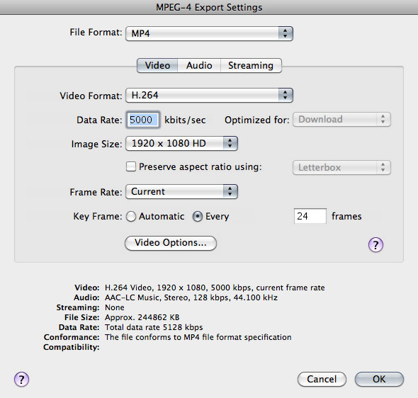 quicktime file size